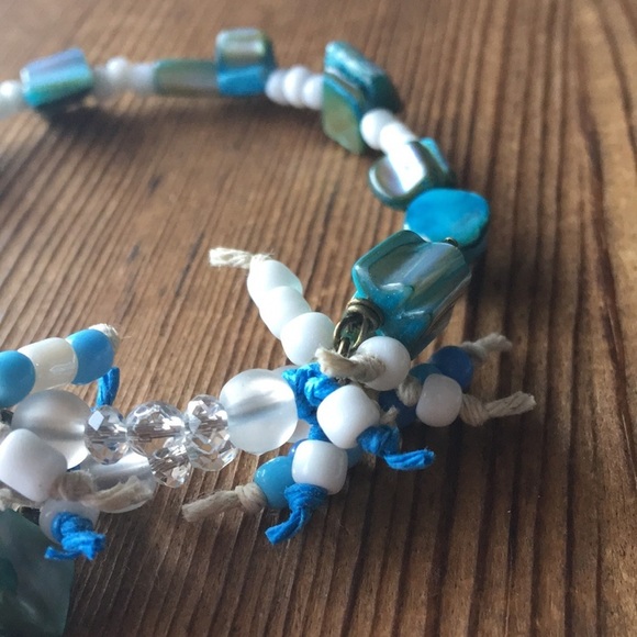 Blue and White Beaded Bangle Bracelet,  Handmade Ladies Bracelet,  Blue … - Picture 6 of 7